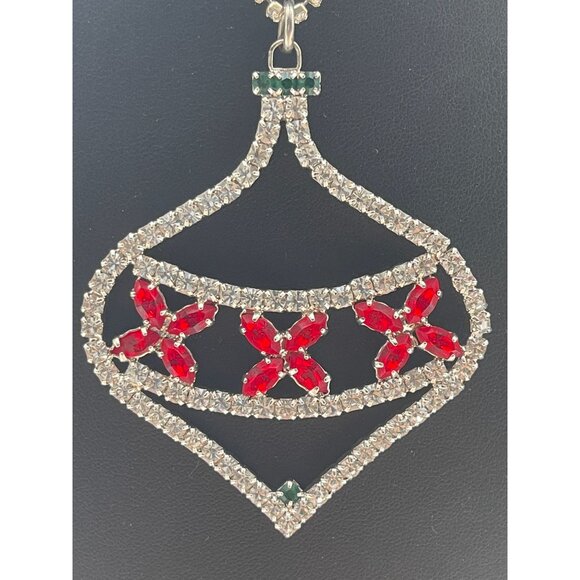 Christmas in July Massive Rhinestone Christmas Ornament Pendant Necklace With Re - Picture 7 of 16